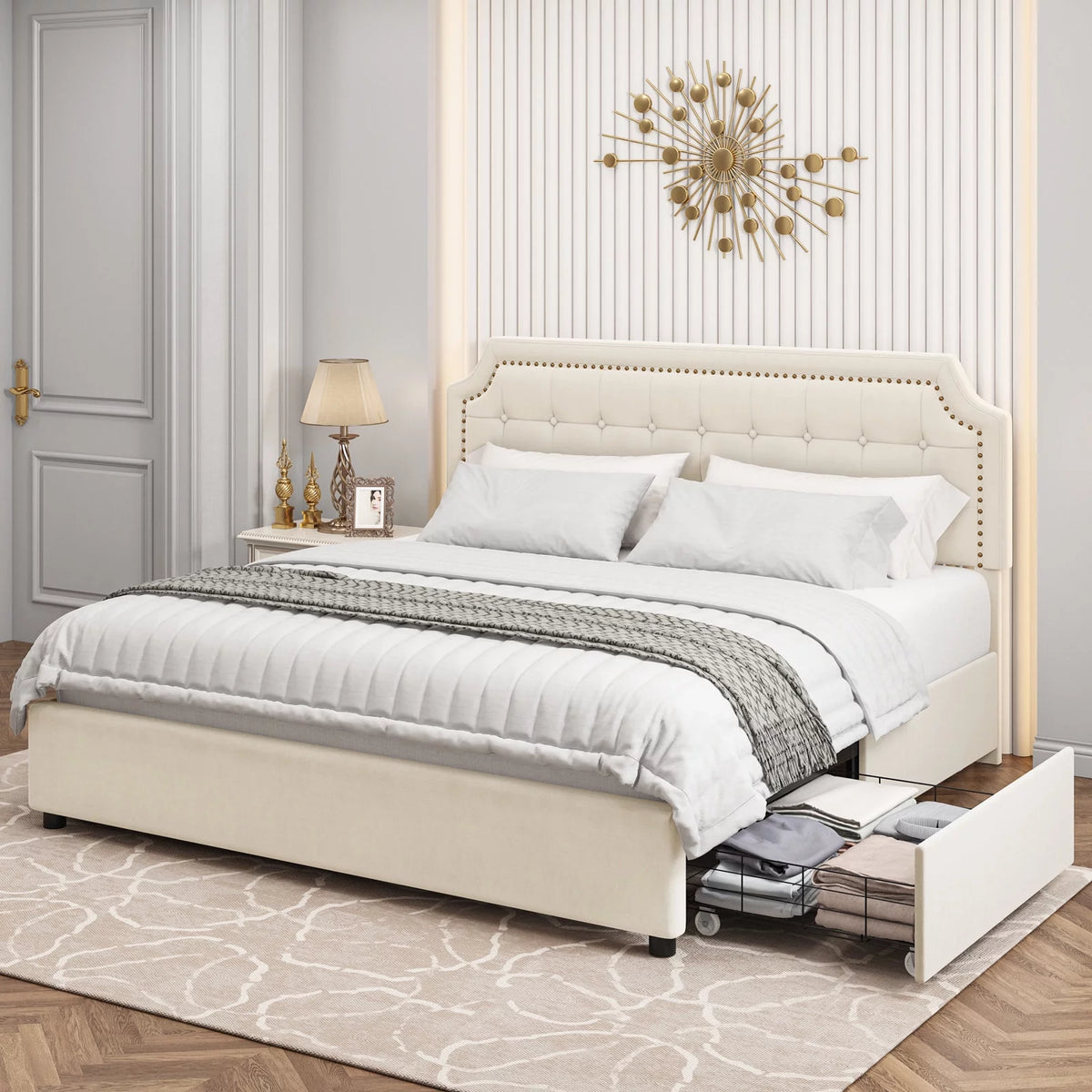Full Storage Bed with 4 Drawers, Black M478