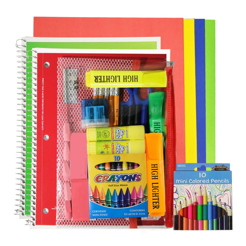 15 Inch 24 Pack Backpacks with 52 Piece School Supply Kits W24444