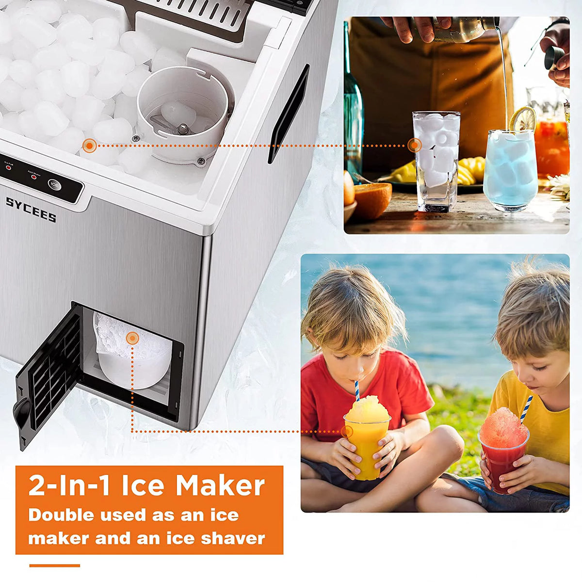 2-in-1 Countertop Ice Maker and Shaver Machine with Ice Scoop and Basket I703