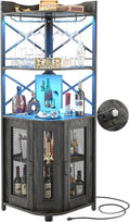 Grey Oak 5-Tiers Corner Bar Cabinet with Power Outlet X63526