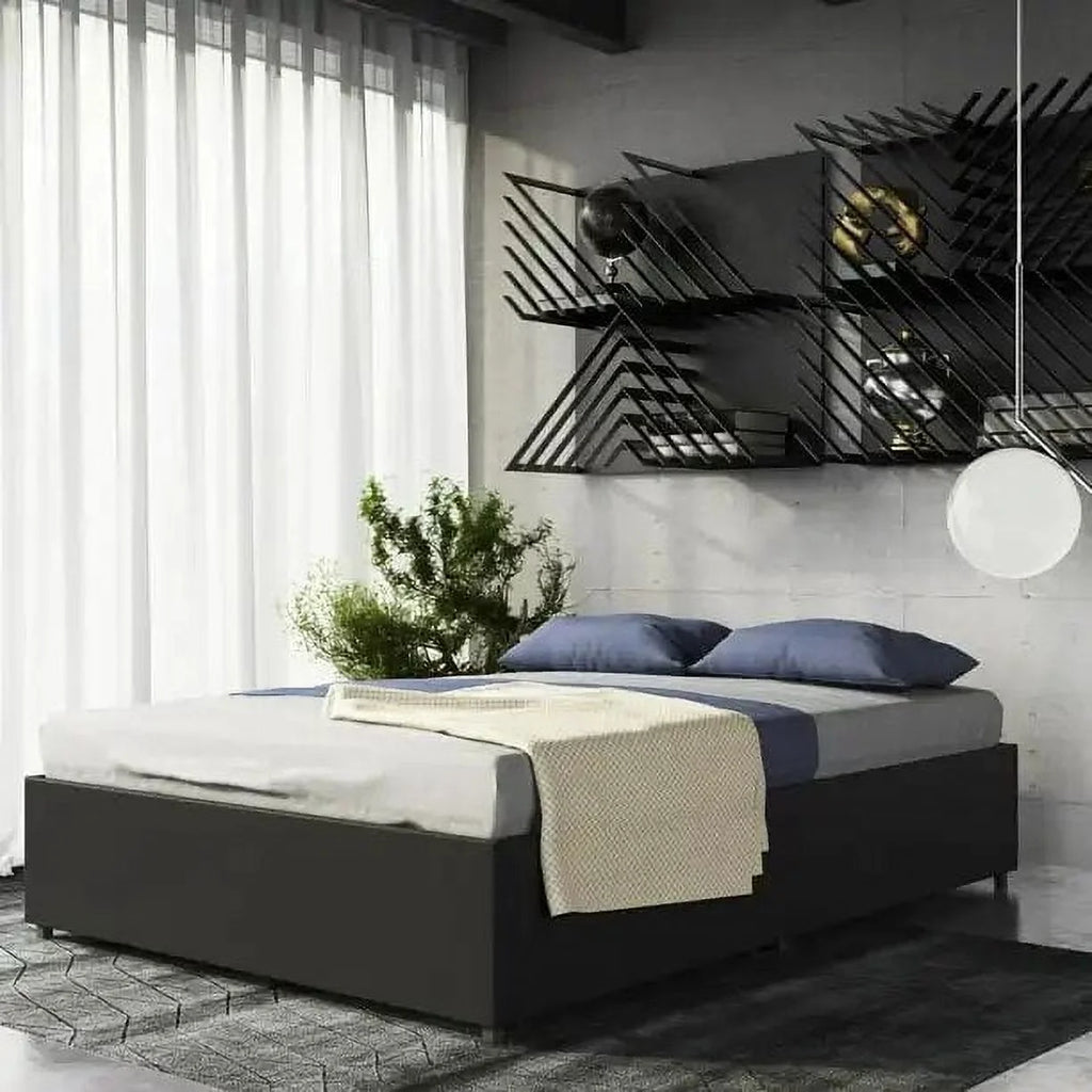 Queen Black Faux Leather Platform Bed with Storage T7919