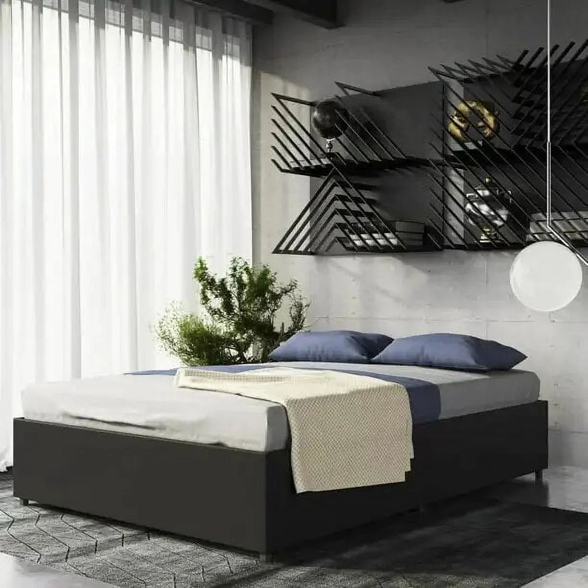 Queen Black Faux Leather Platform Bed with Storage T7919