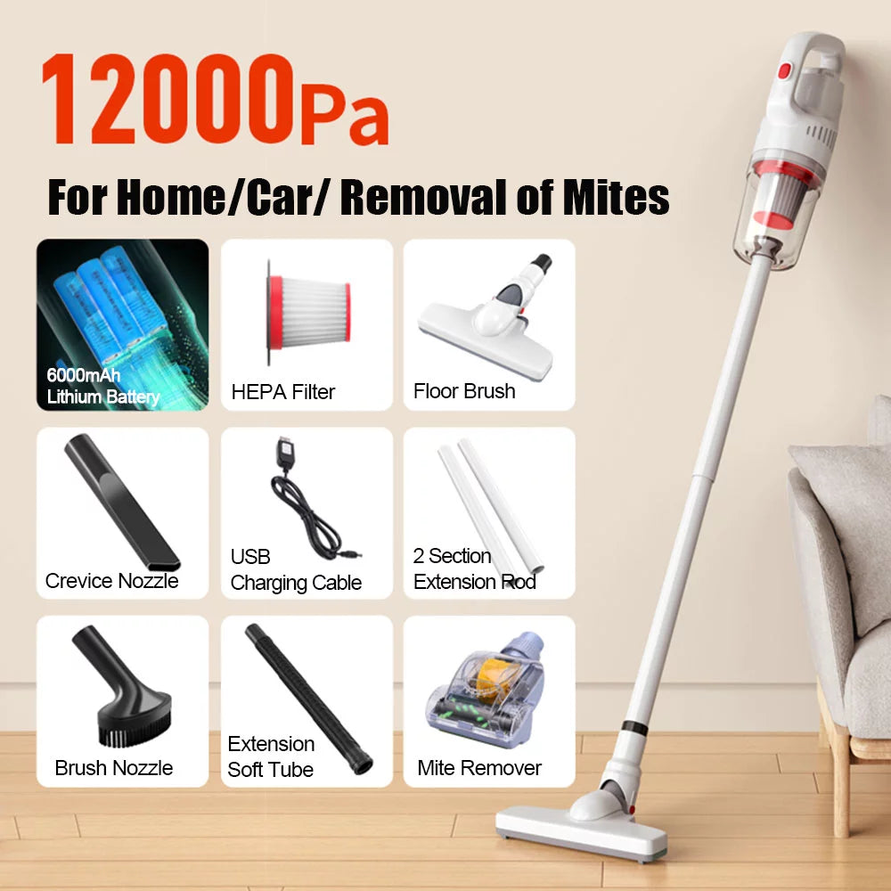Cordless Stick Vacuum Cleaner, 12000Pa 4 in 1 Handheld (White) Z165352