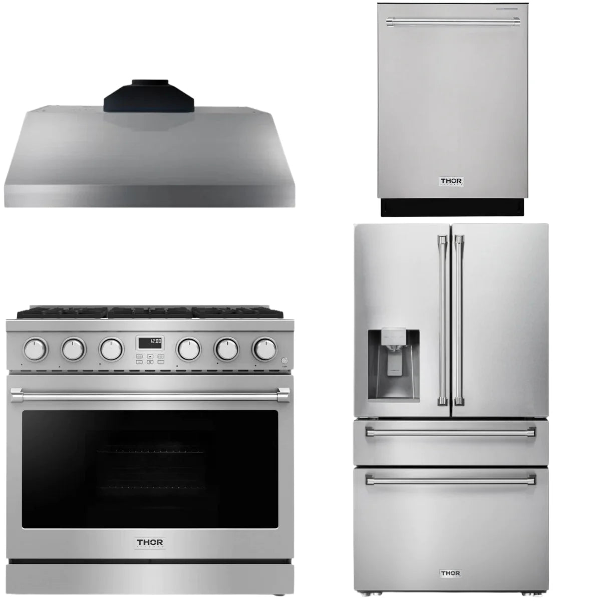 36 Gas Range, Range Hood, Refrigerator and Dishwasher H94953
