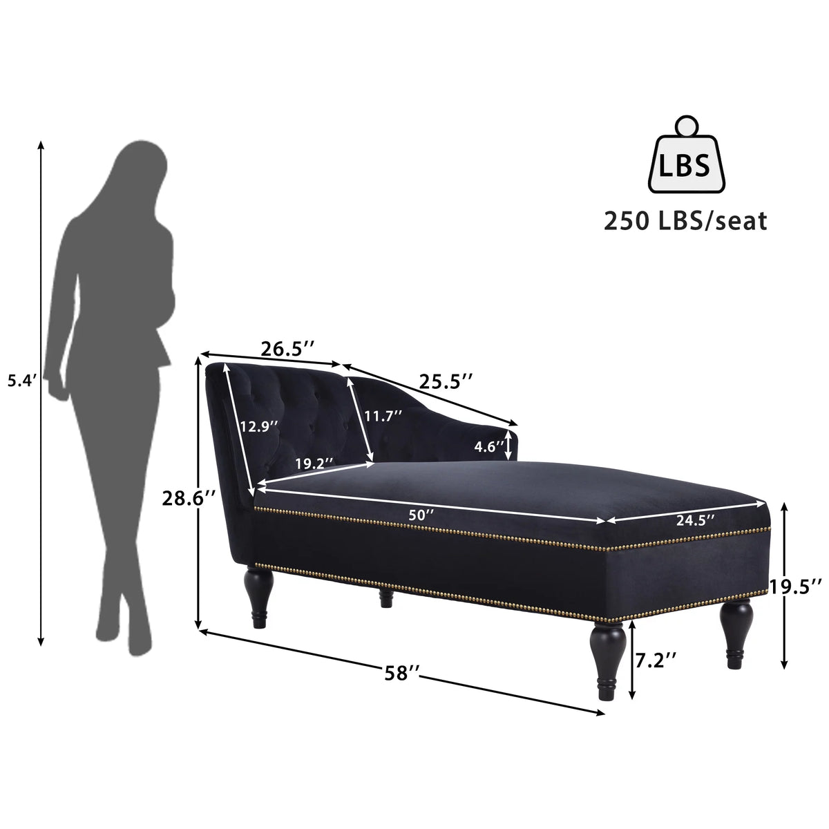 Black Tufted Upholstered Chaise Lounge Z7593