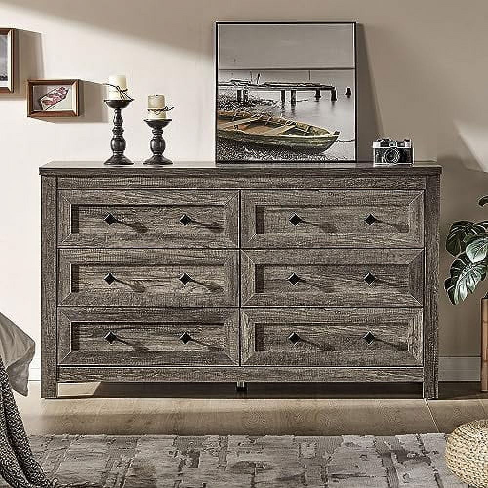 6 Drawer Wood Dresser Dark Oak X372