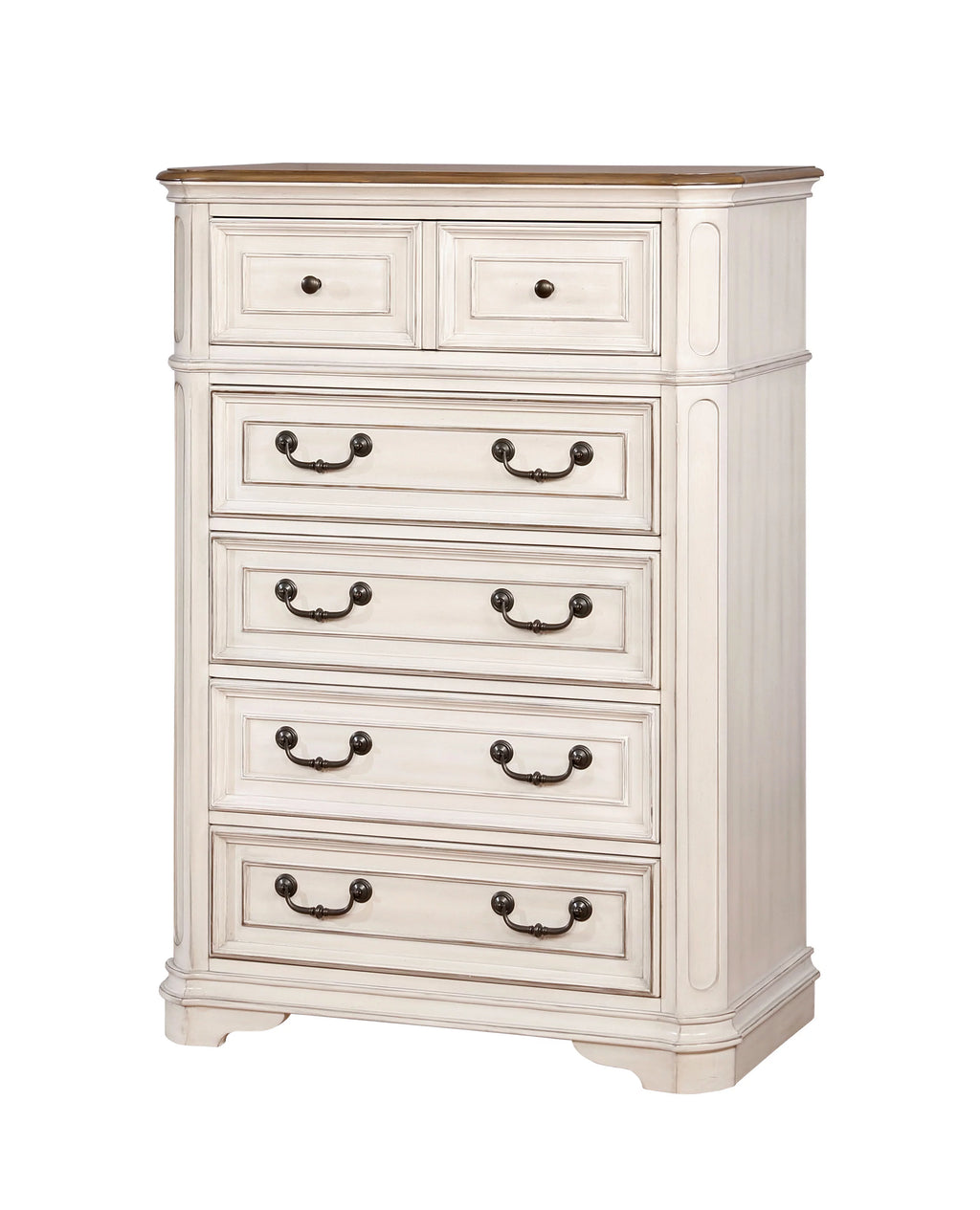 Antique White and Weathered Oak 5-Drawer Chest D644036