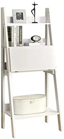 White Ladder Bookcase with Drop-Down Desk O933