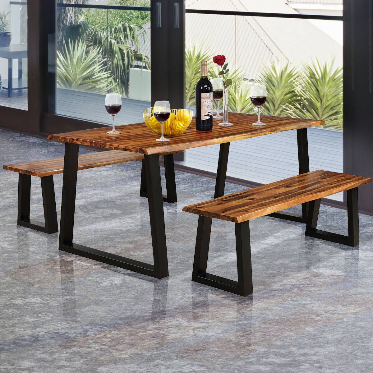 Solid Acacia Wood Patio Bench with Metal Legs V892439