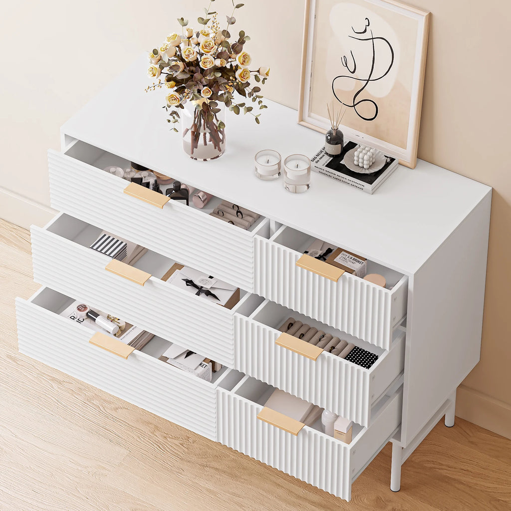6 Drawer Creamy Wood Dresser with Metal Base L4755