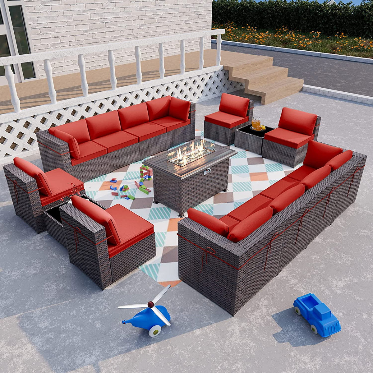 15 Pieces PE Rattan Outdoor Patio Furniture Set with Fire Pit Table C52107