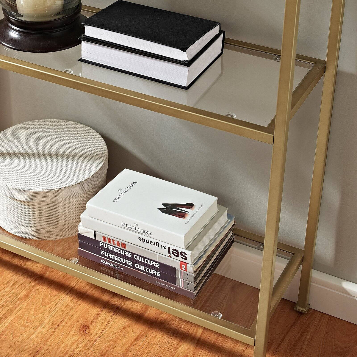4 Shelf Glass Metal Etagere Bookcase P87049
