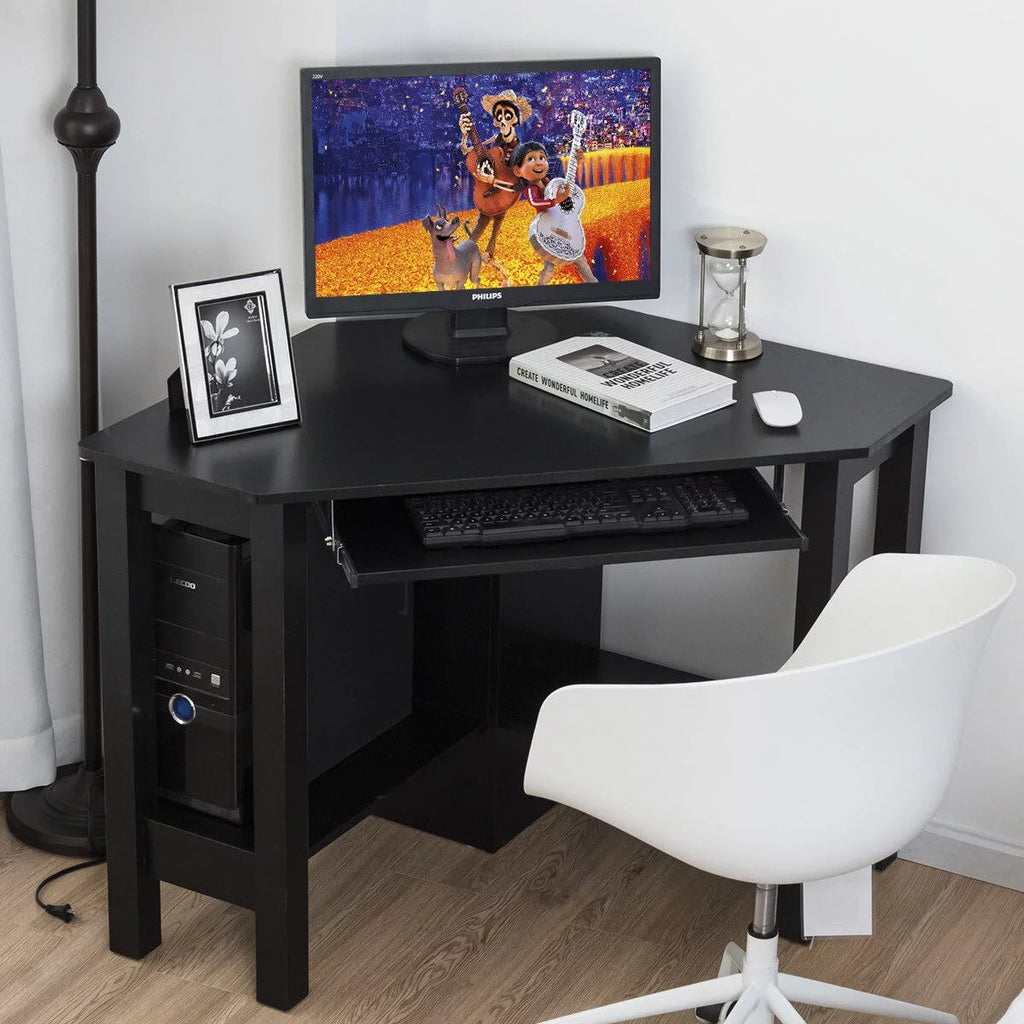 Black Wooden Corner Desk With Drawer M640189