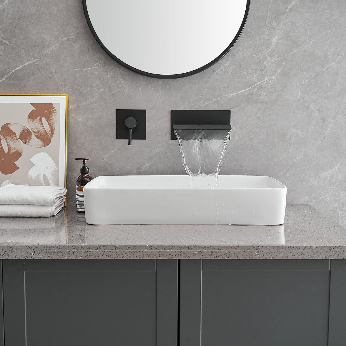 Wall Mount Waterfall Bathroom Faucet Matte Black F56977