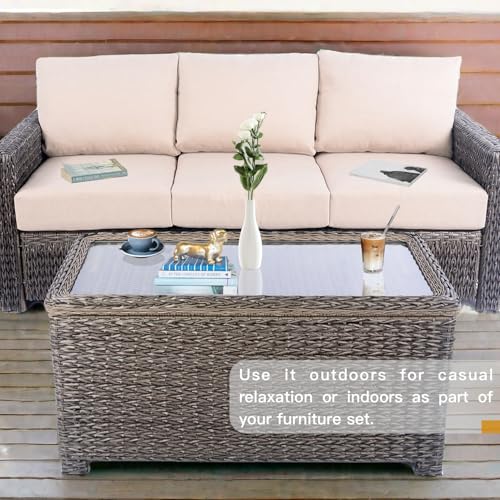 Brown Wicker Patio Coffee Table with Storage D665108