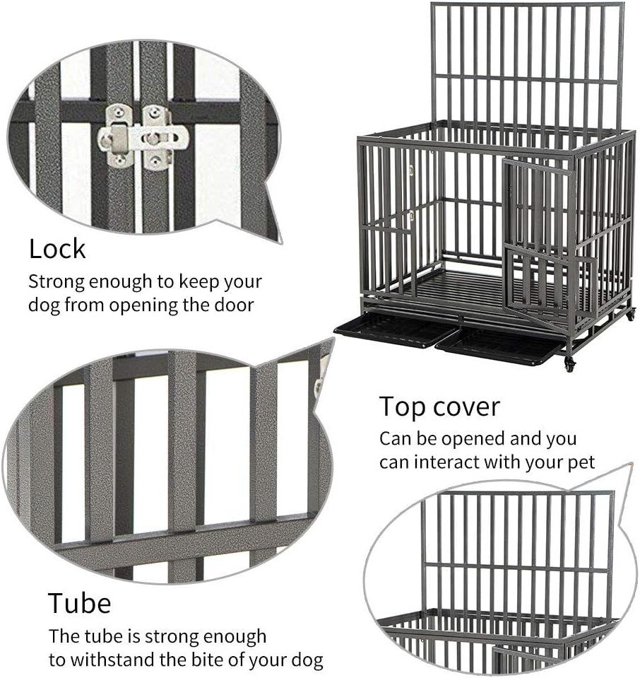 38 Heavy Duty Metal Dog Crate with Double Doors and Wheels, Black I2701