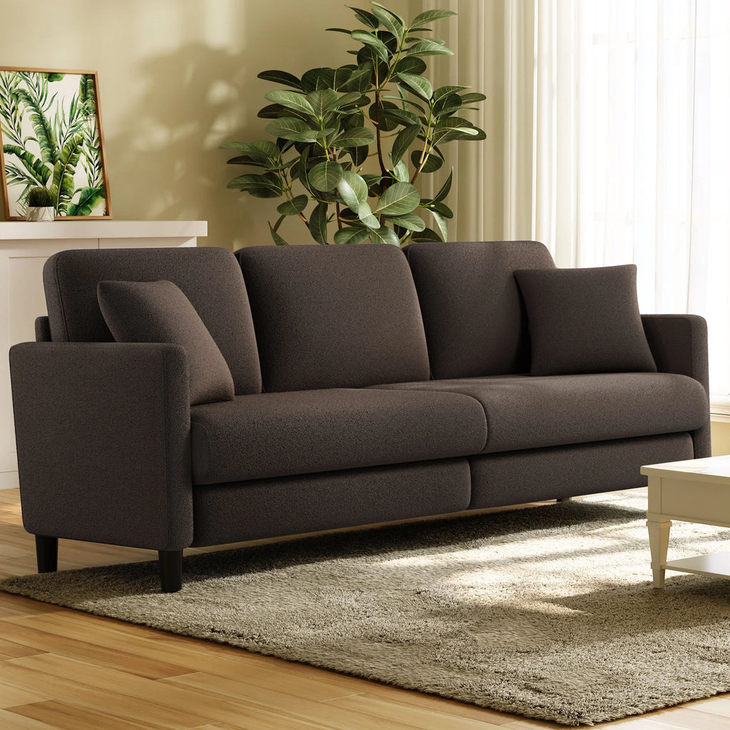 Beige White Teddy Fleece Loveseat Sofa with 2 Pillows Q142