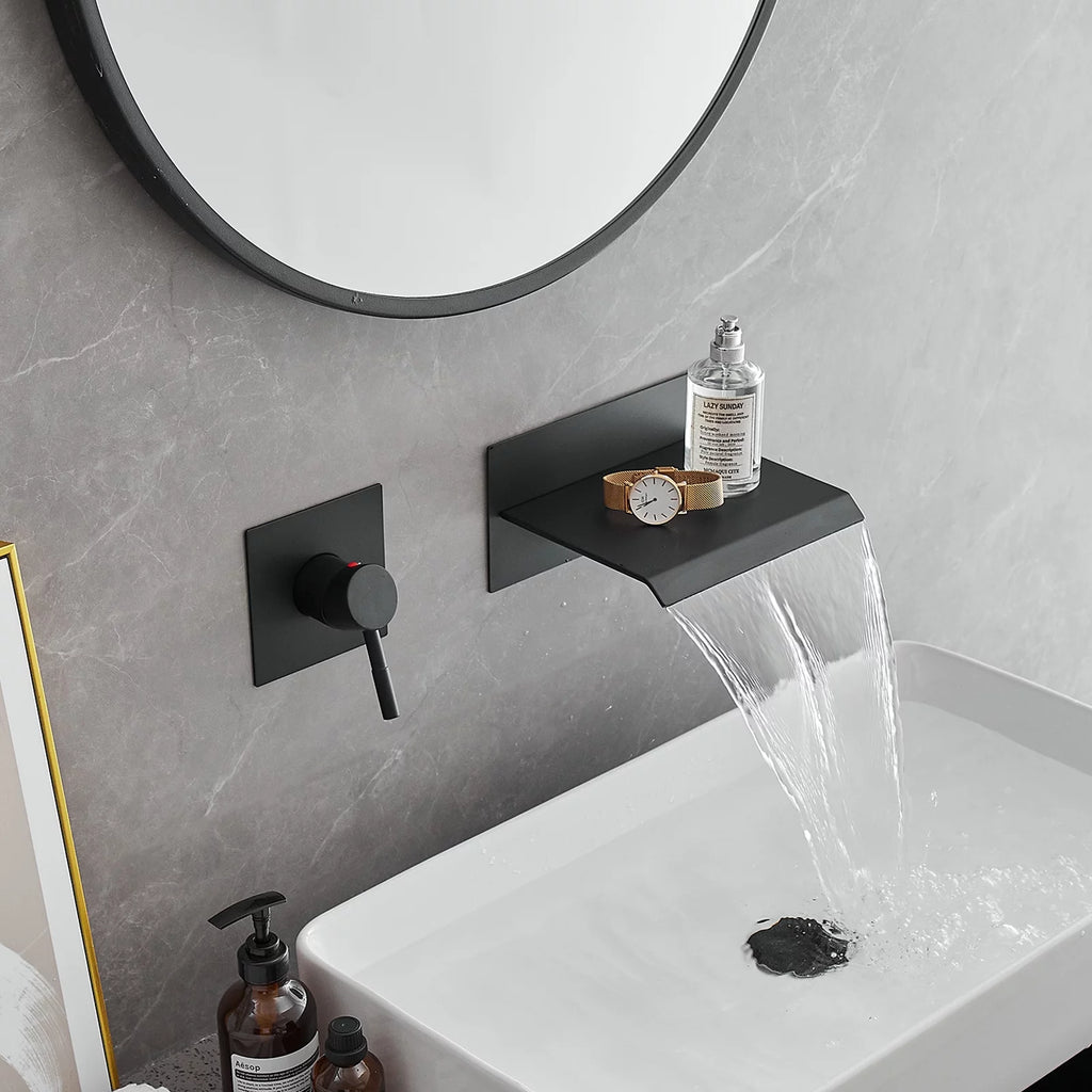 Wall Mount Waterfall Bathroom Faucet Matte Black F56977