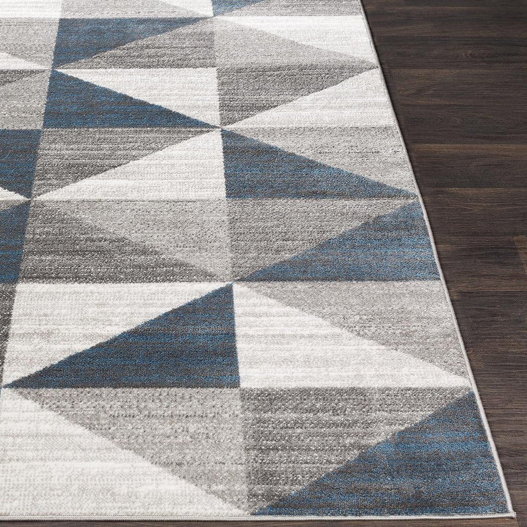 Sky Blue Navy Grey White Square Area Rug Z765889