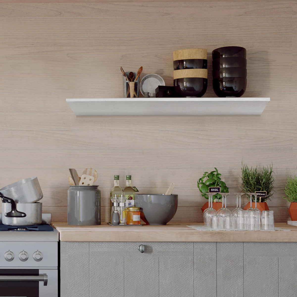 White Wood Floating Wall Mount Shelf C67446