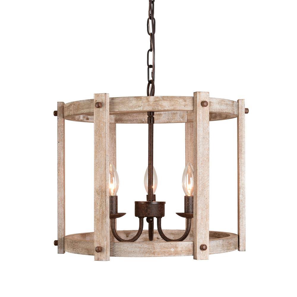3-Light Weathered Wood Farmhouse Chandelier O366