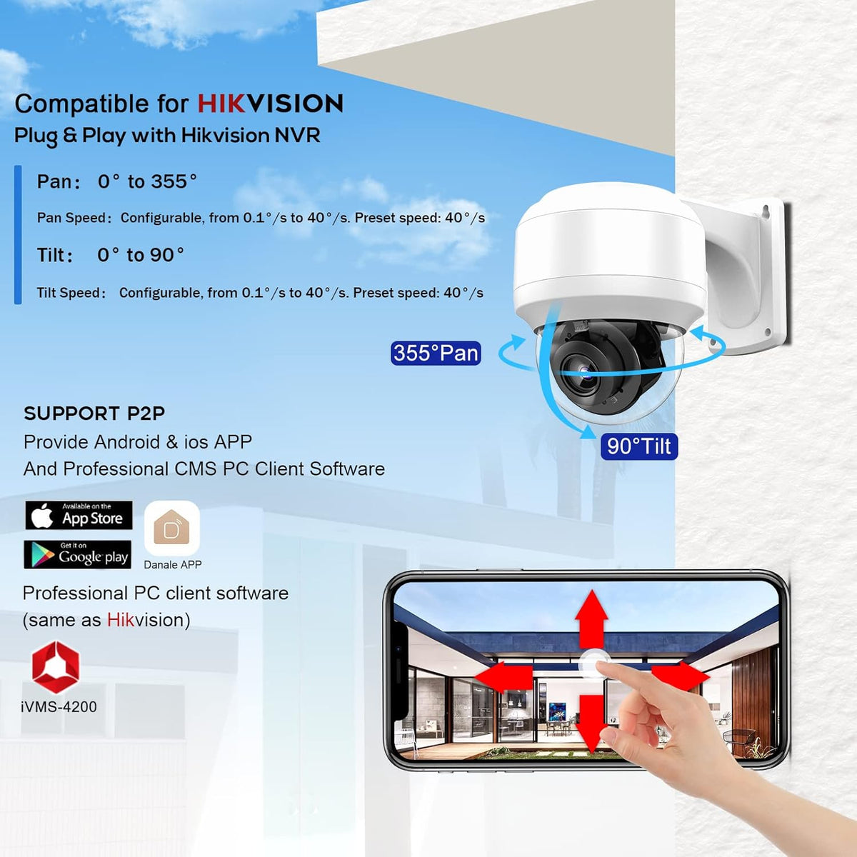 8MP PTZ PoE IP Dome Camera with Built-in Mic I148