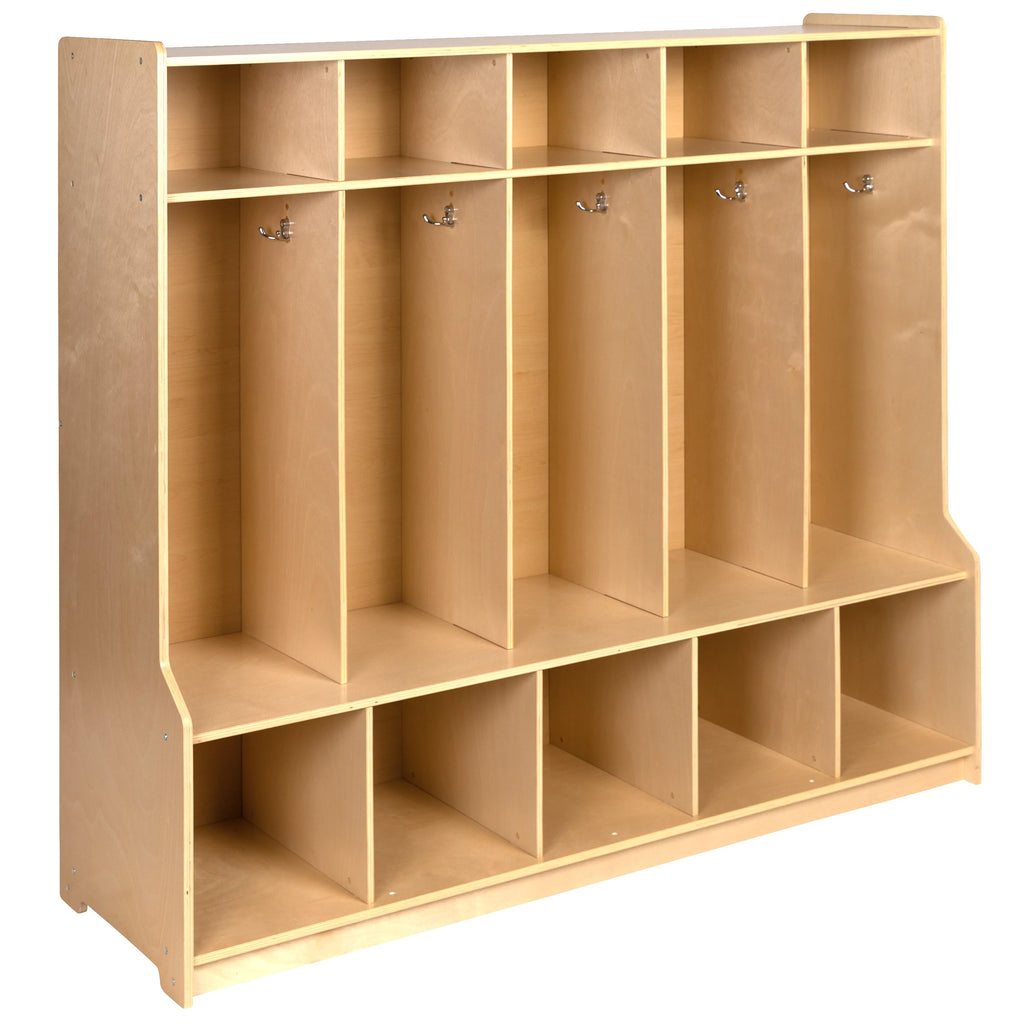 Wooden 5 Section Coat Locker with Bench and Cubbies W3654