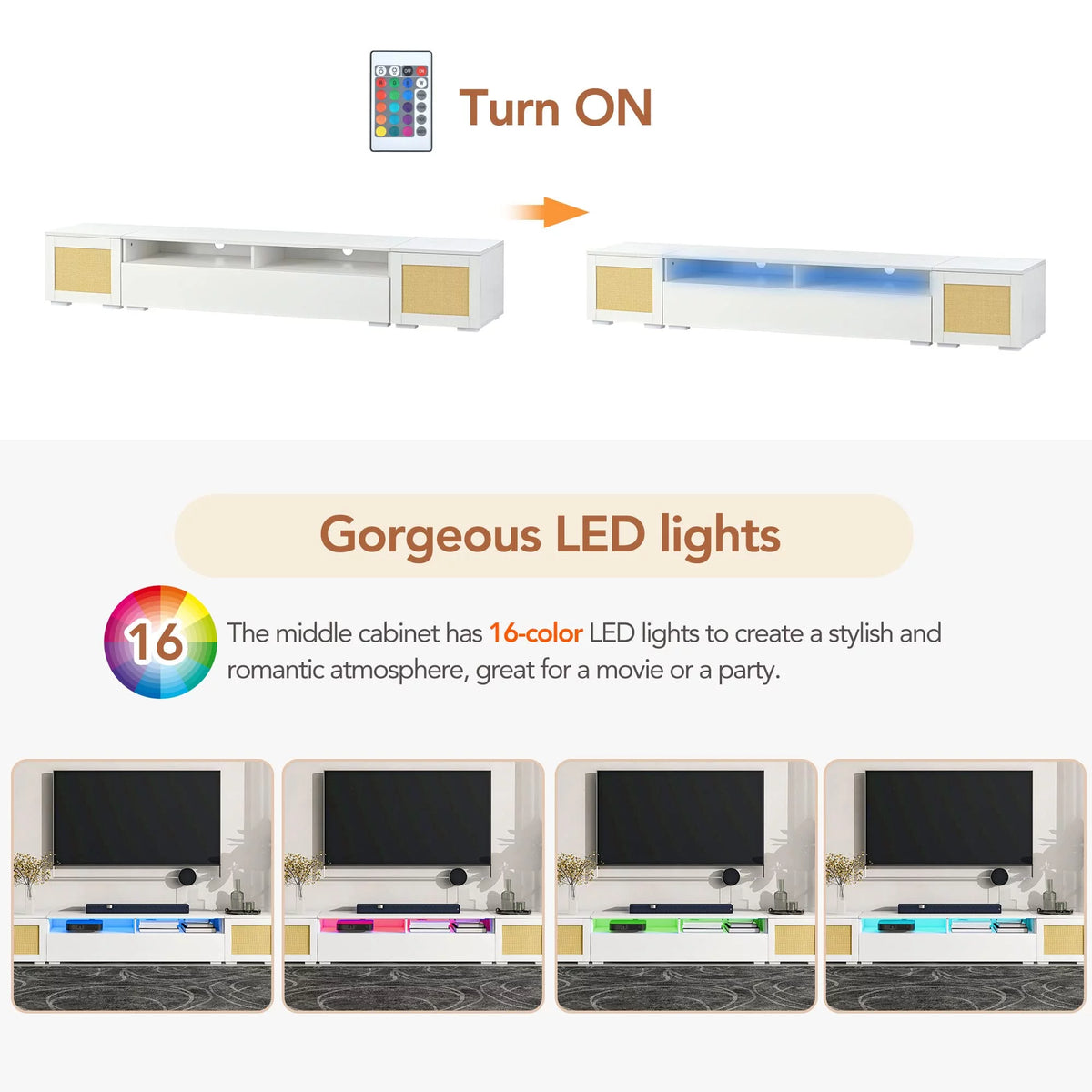 White 90 Inch TV Stand with LED Lights V809759