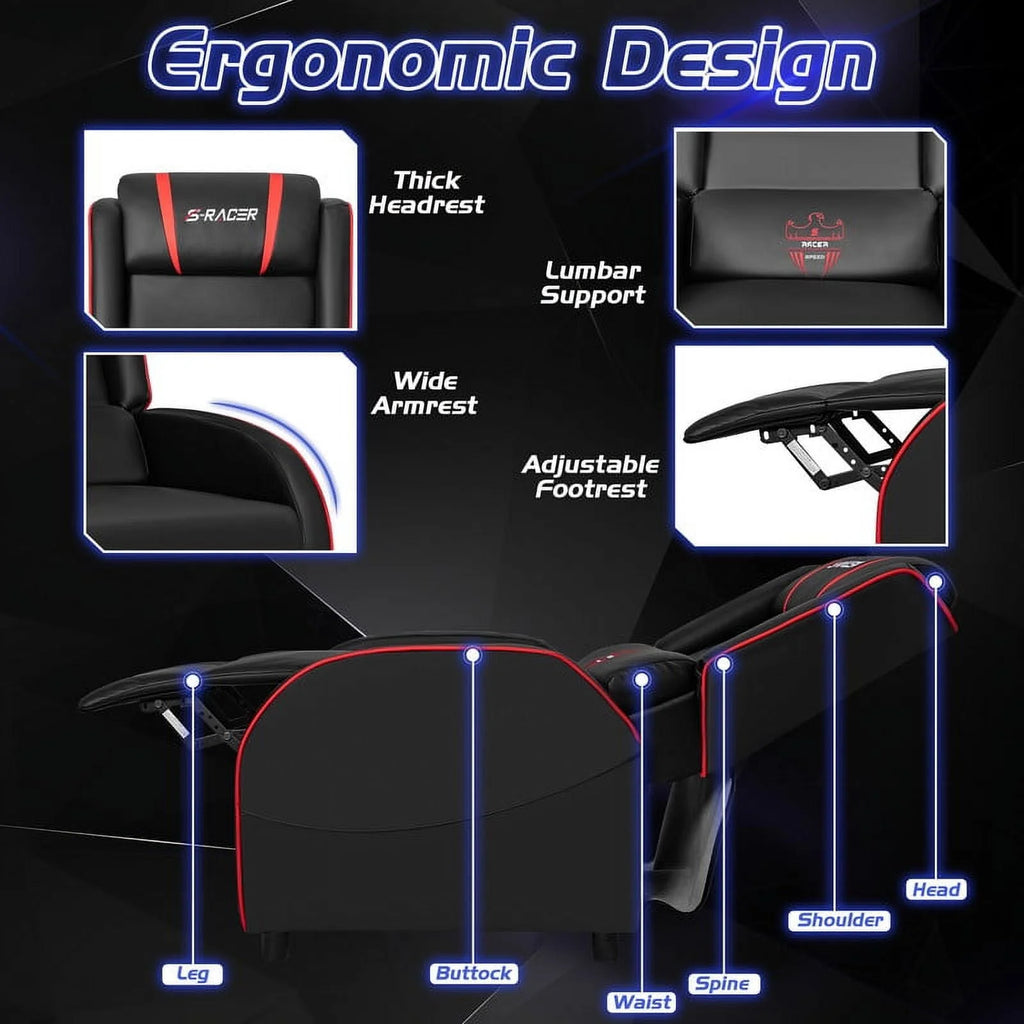 Red PU Leather Massage Gaming Recliner Chair I11923