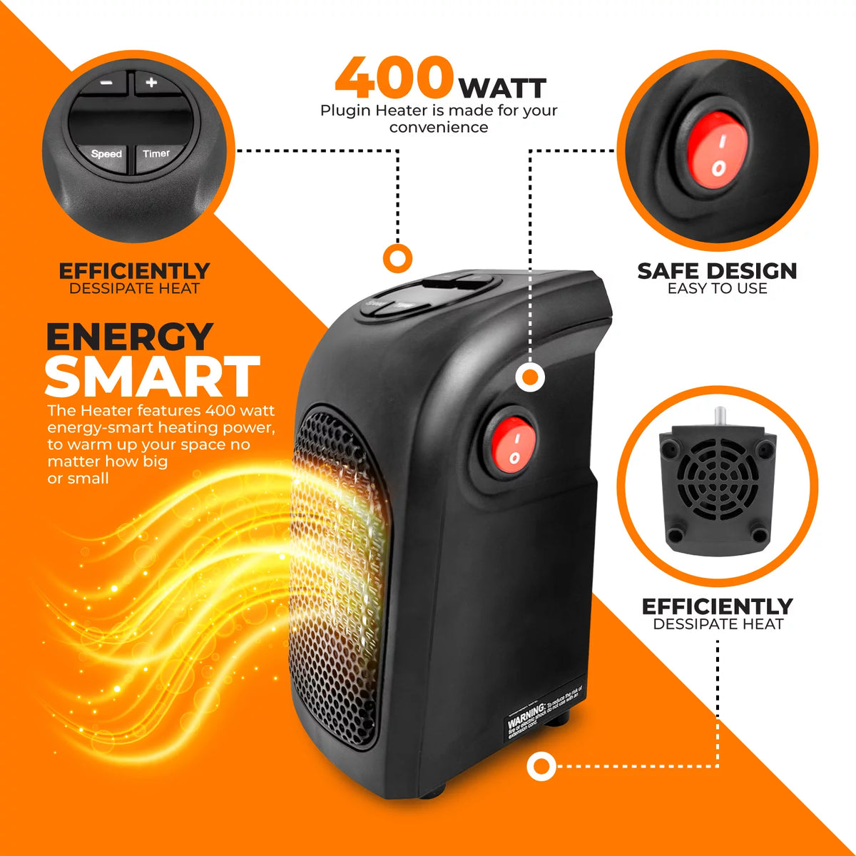 400W Programmable Plugin Heater with Remote, Black C82706