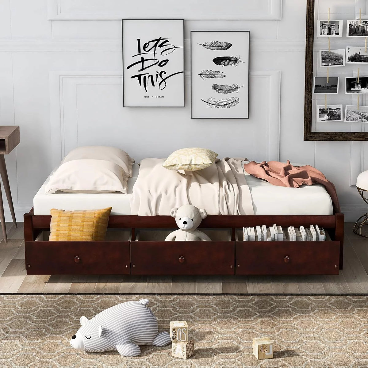 Cherry Wood Storage Bed with 3 Drawers R75052