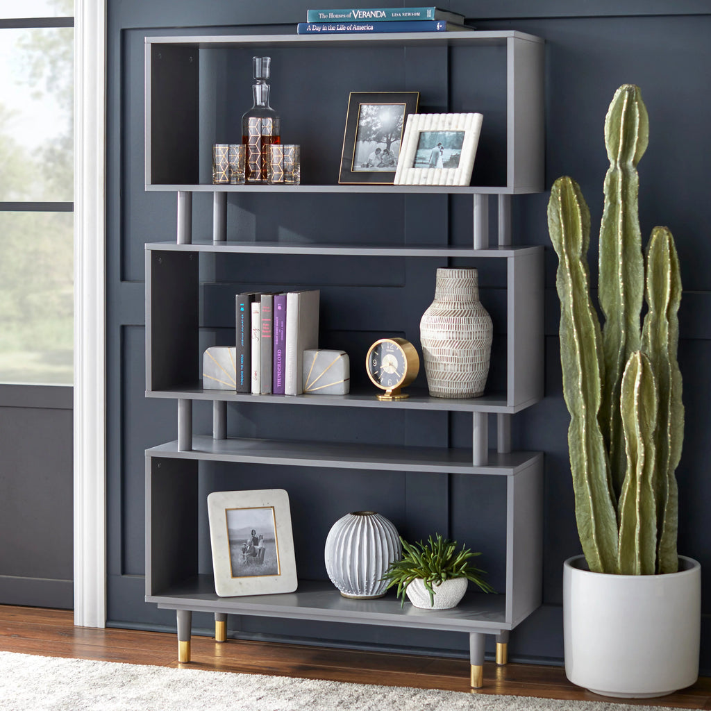 Mid-Century Modern 3-tier Bookshelf Antique Blue C16907