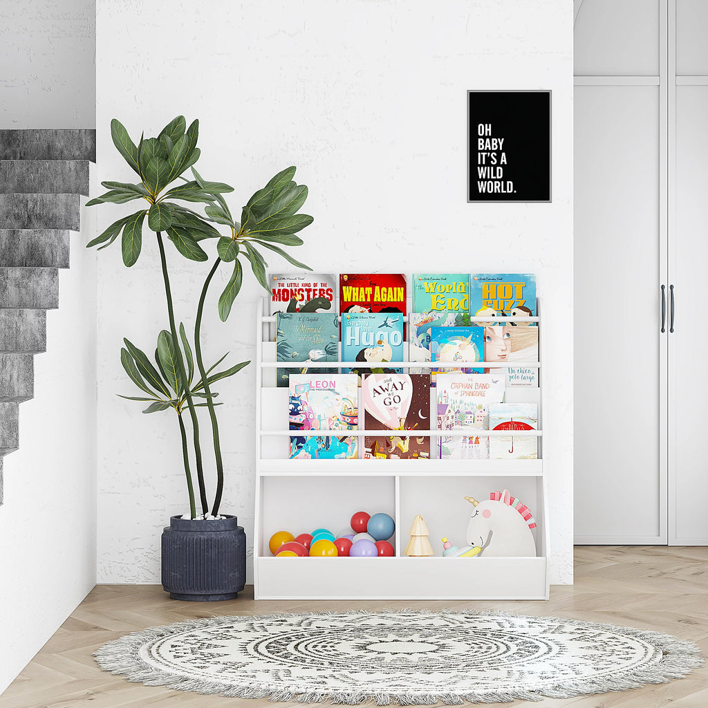 White Wooden Kids Bookshelf and Toy Storage Cabinet O502858