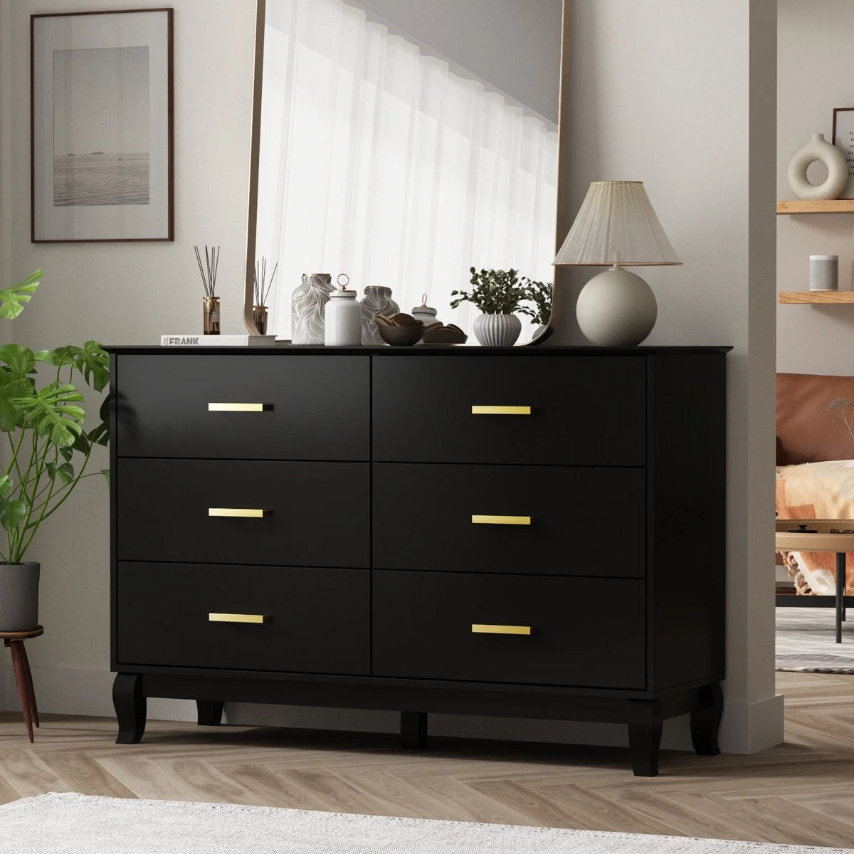 6 Drawer Double Dresser Black White D25254