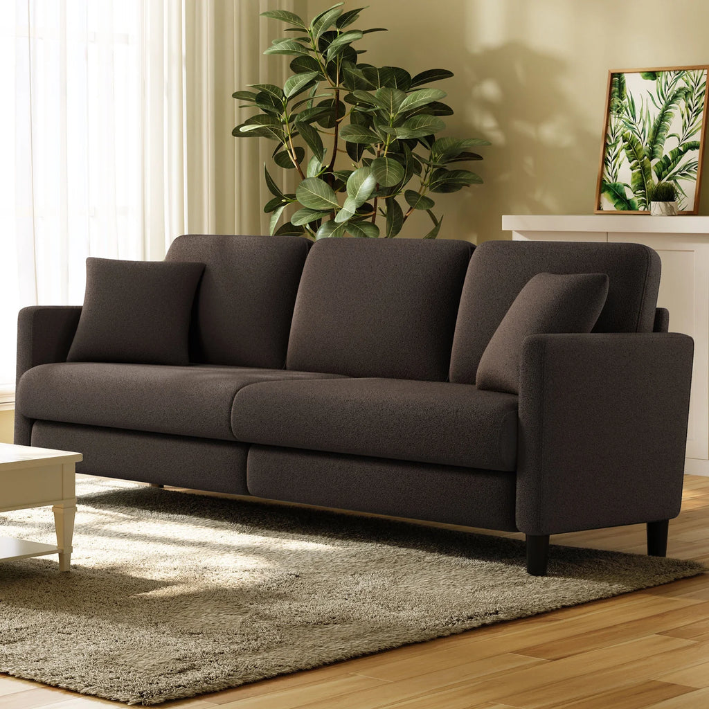 Beige White Teddy Fleece Loveseat Sofa with 2 Pillows Q142
