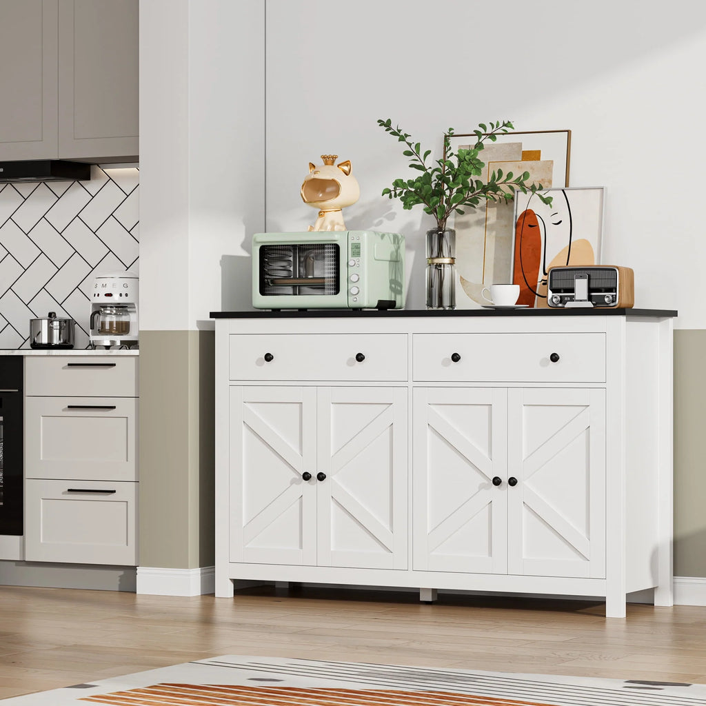 Brown 4-Door 2-Drawer Wood Buffet Cabinet V89493