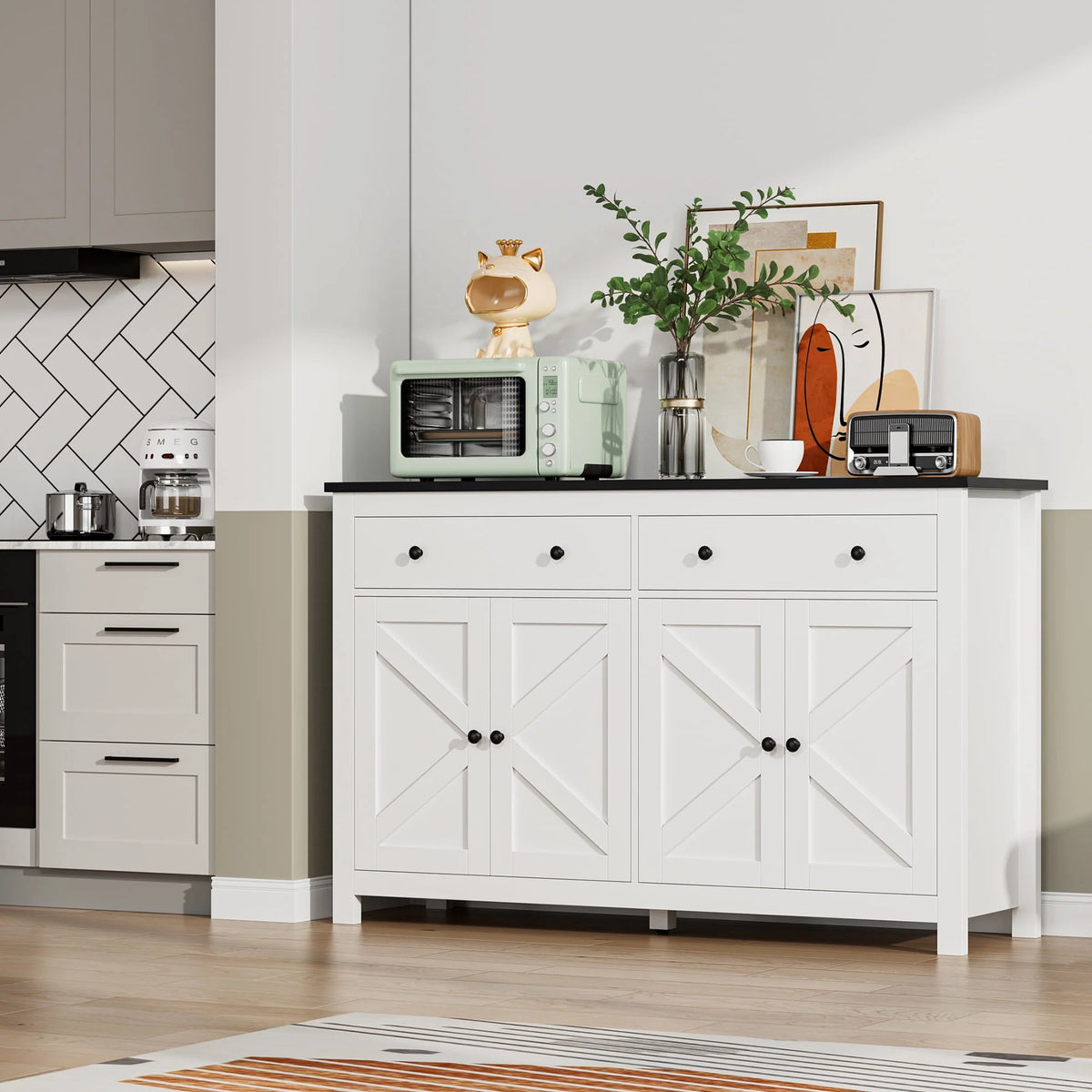 Brown 4-Door 2-Drawer Wood Buffet Cabinet V89493