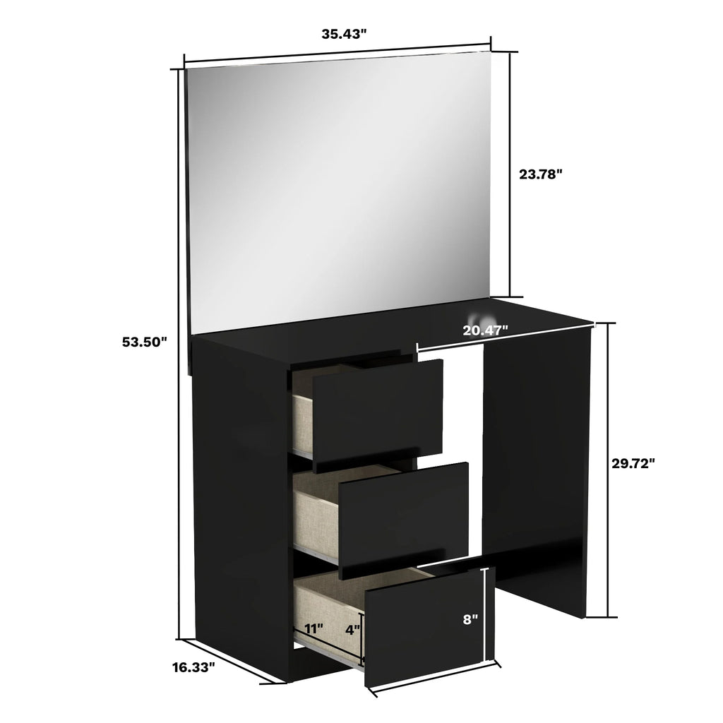 Black 3 Drawer Vanity Table with Mirror D105866