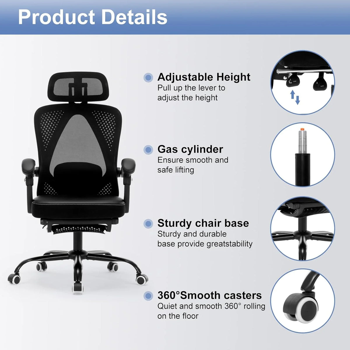 Black Ergonomic High Back Office Chair with Lumbar Support D105373