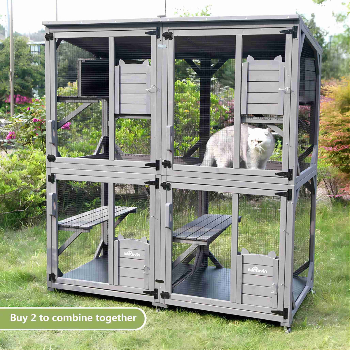 Wooden Catio Cat Enclosure with 3 Platforms S481386