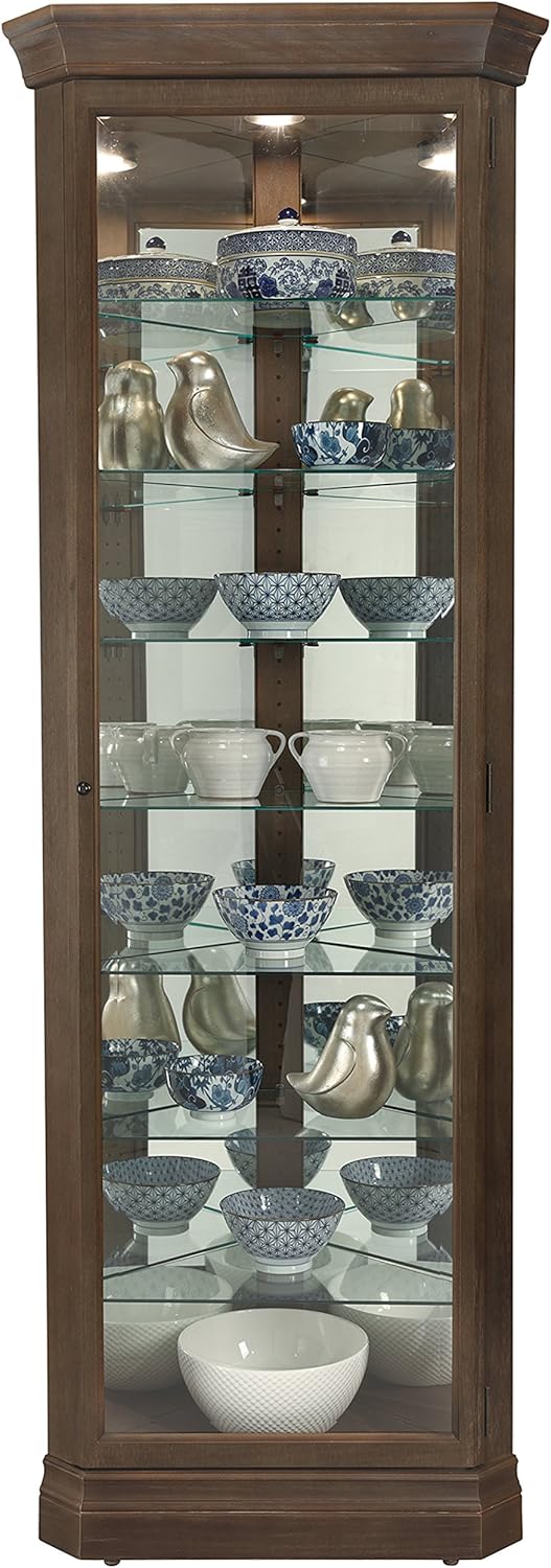 Aged Auburn Curio Cabinet with Glass Shelves R8105