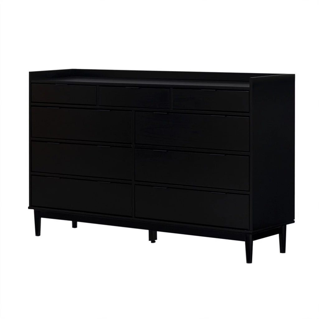 60" Black 9 Drawer Solid Wood Dresser L562