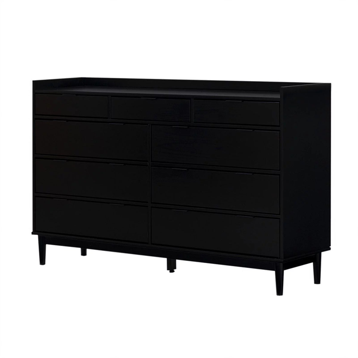 60" Black 9 Drawer Solid Wood Dresser L562
