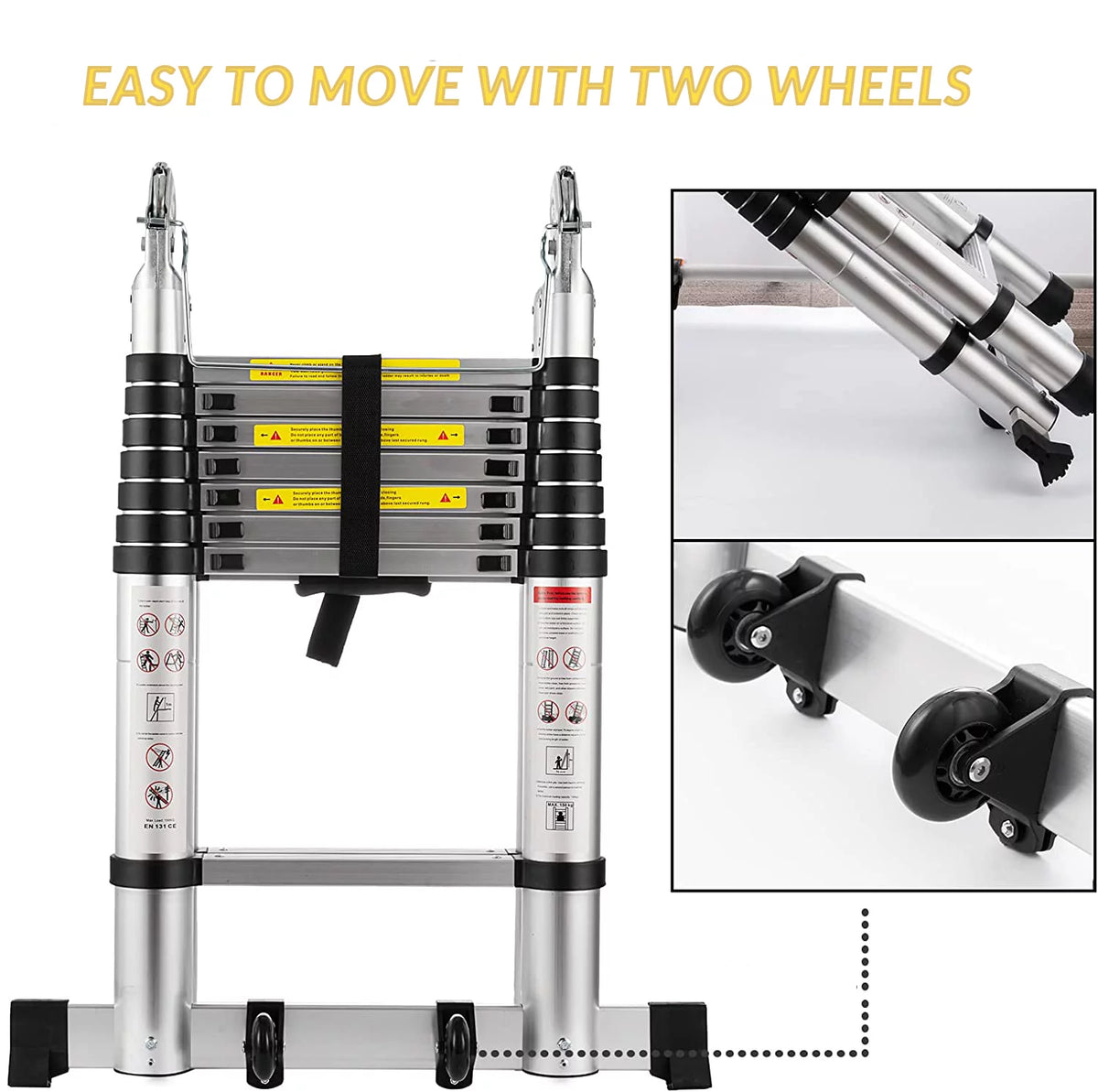 16.5FT Aluminum Telescoping Extension Ladder with Wheels 330lb Capacity Y703