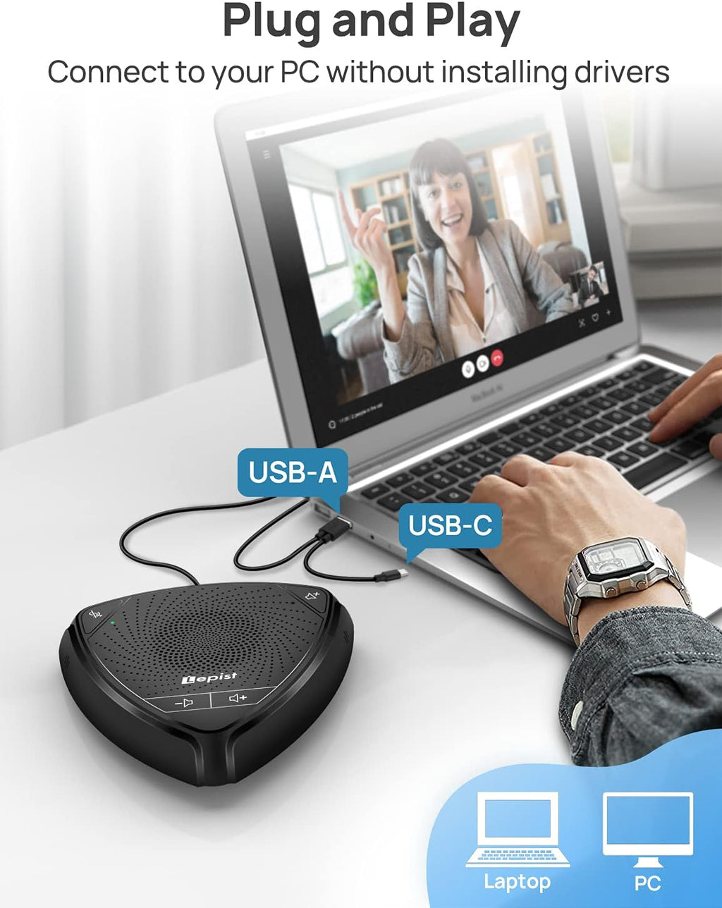 USB Speakerphone with Microphone 360° Voice Pickup U5212