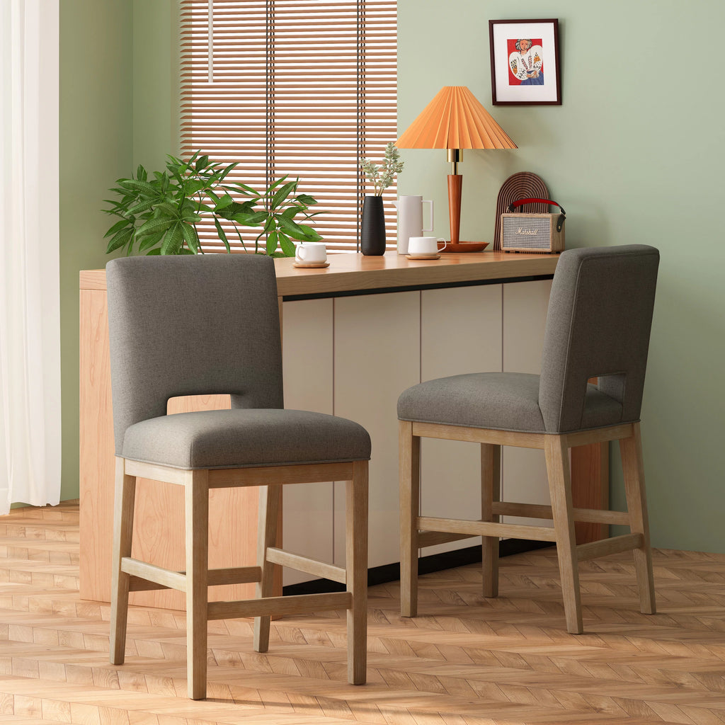 Fabric Upholstered 27 Inch Counter Stools, Set of 2 L104373
