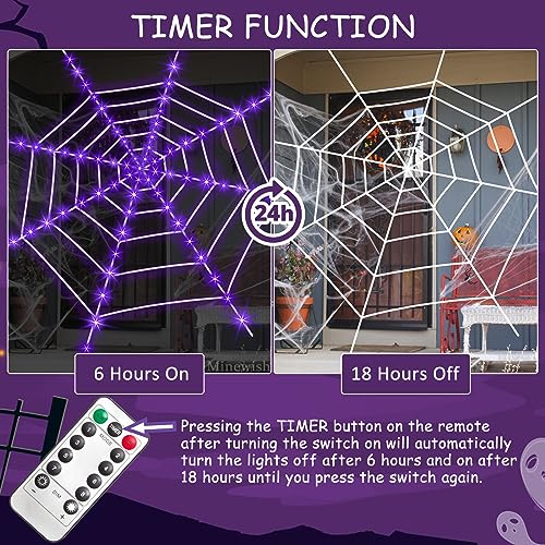 Purple LED Light Up Spiderweb & Large Spider Halloween Decorations P6126