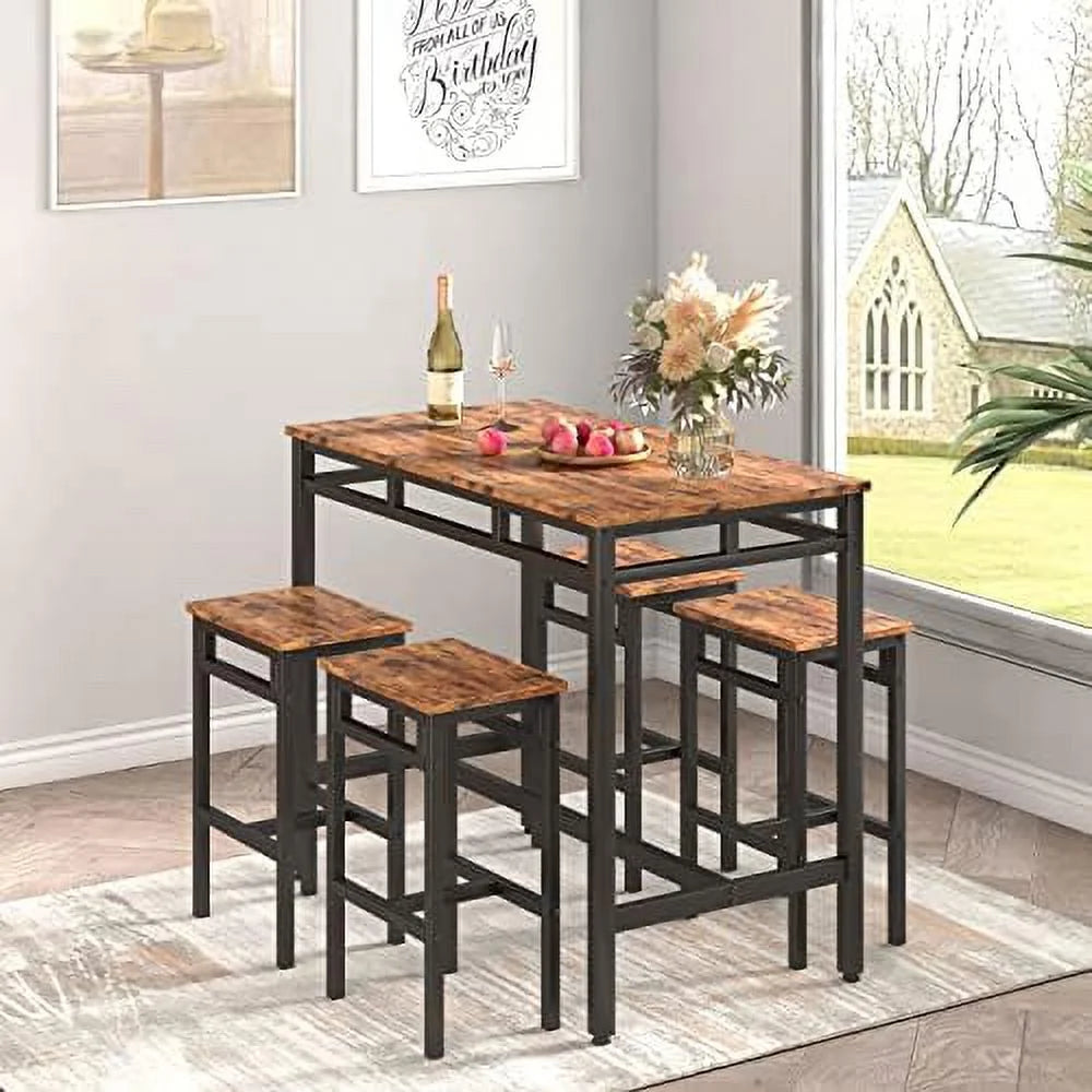 5 Piece Metal and Wood Dining Table and Chairs Set X62682