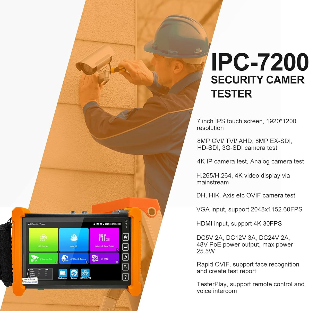 IP Camera Tester 8MP 7inch IPS Touch Screen POE WiFi 4K Z601271