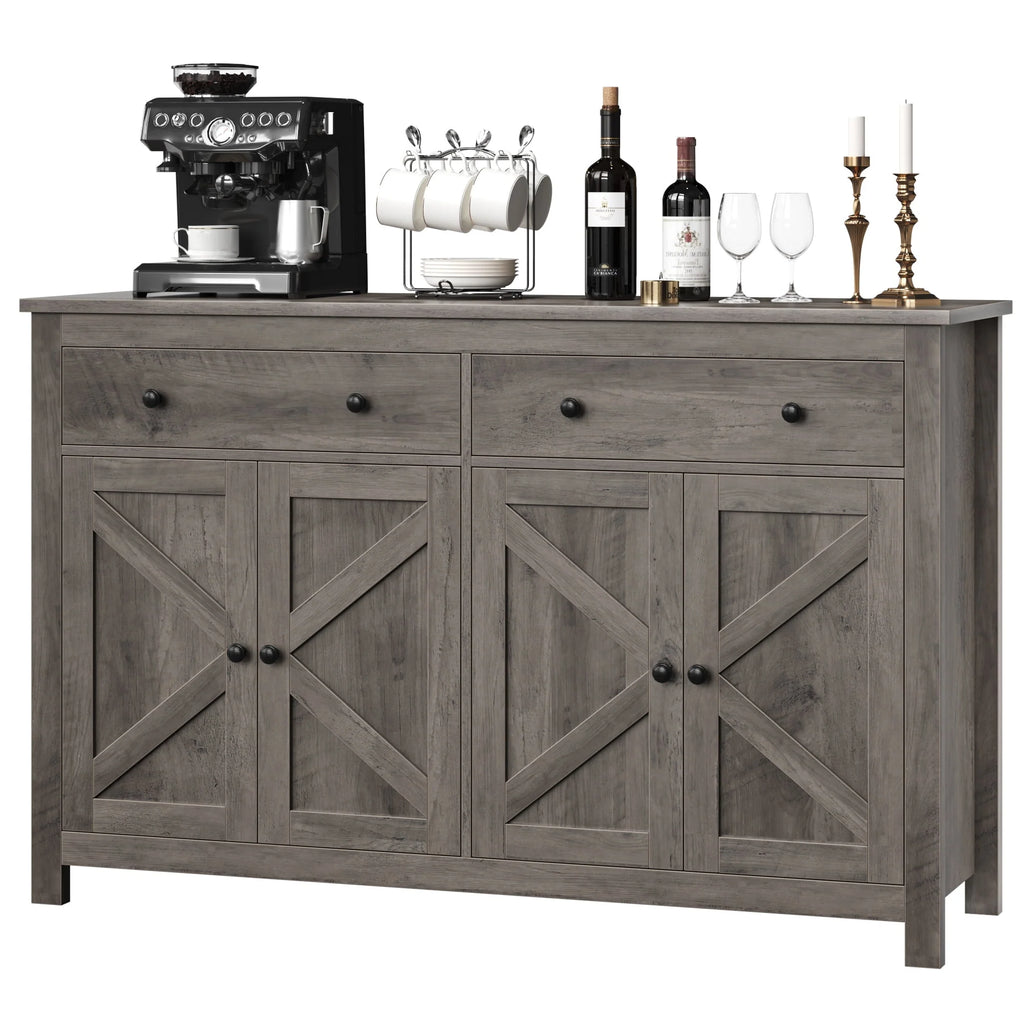 Brown 4-Door 2-Drawer Wood Buffet Cabinet V89493